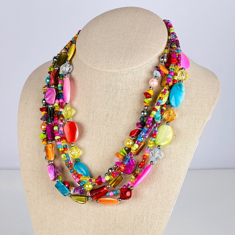Vintage Anthropologie Multicolor Necklace Multi-Strand Beaded Layered Statement - Picture 4 of 7